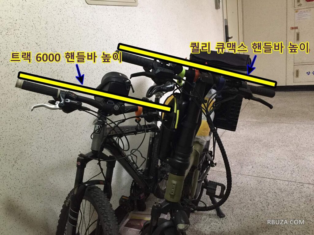 퀄리 전기 자전거 장점 - 핸들바가 일반 MTB보다 높아서 허리를 똑바로 세운 채 주행 가능